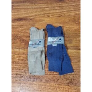 Vintage Womans Stanley Blacker Mustard Beige & Blue Dress Socks Sze 9-11